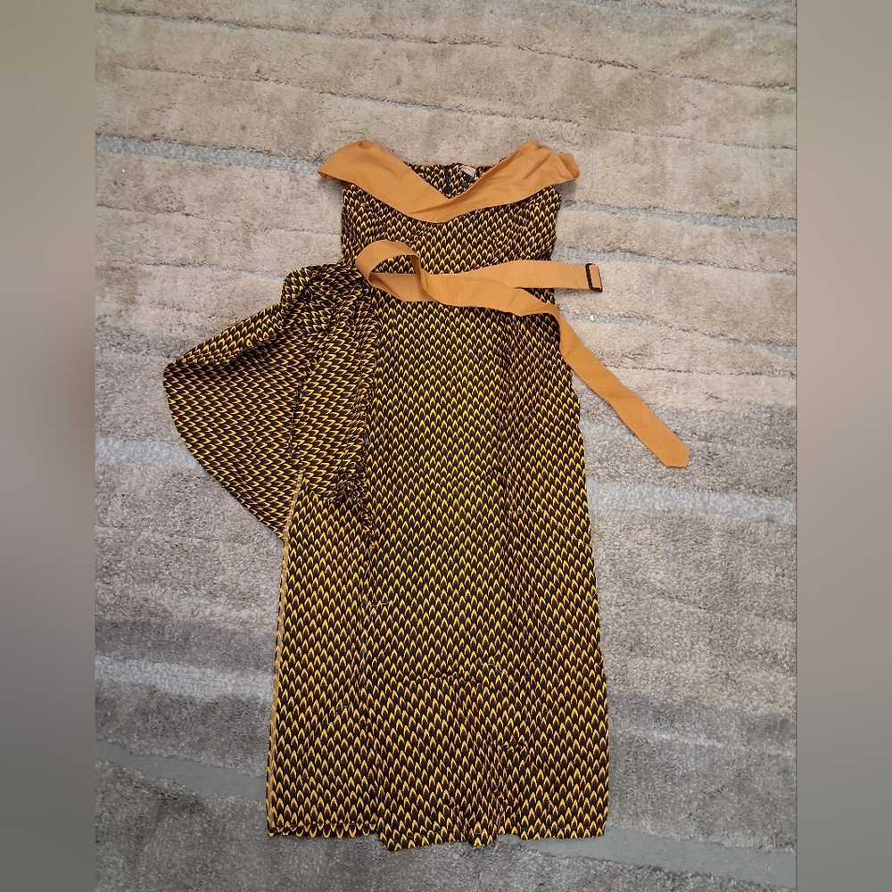 NWT Afripride African Tribal Puffy Side Long Maxi Dress - Black, Tan & Gold